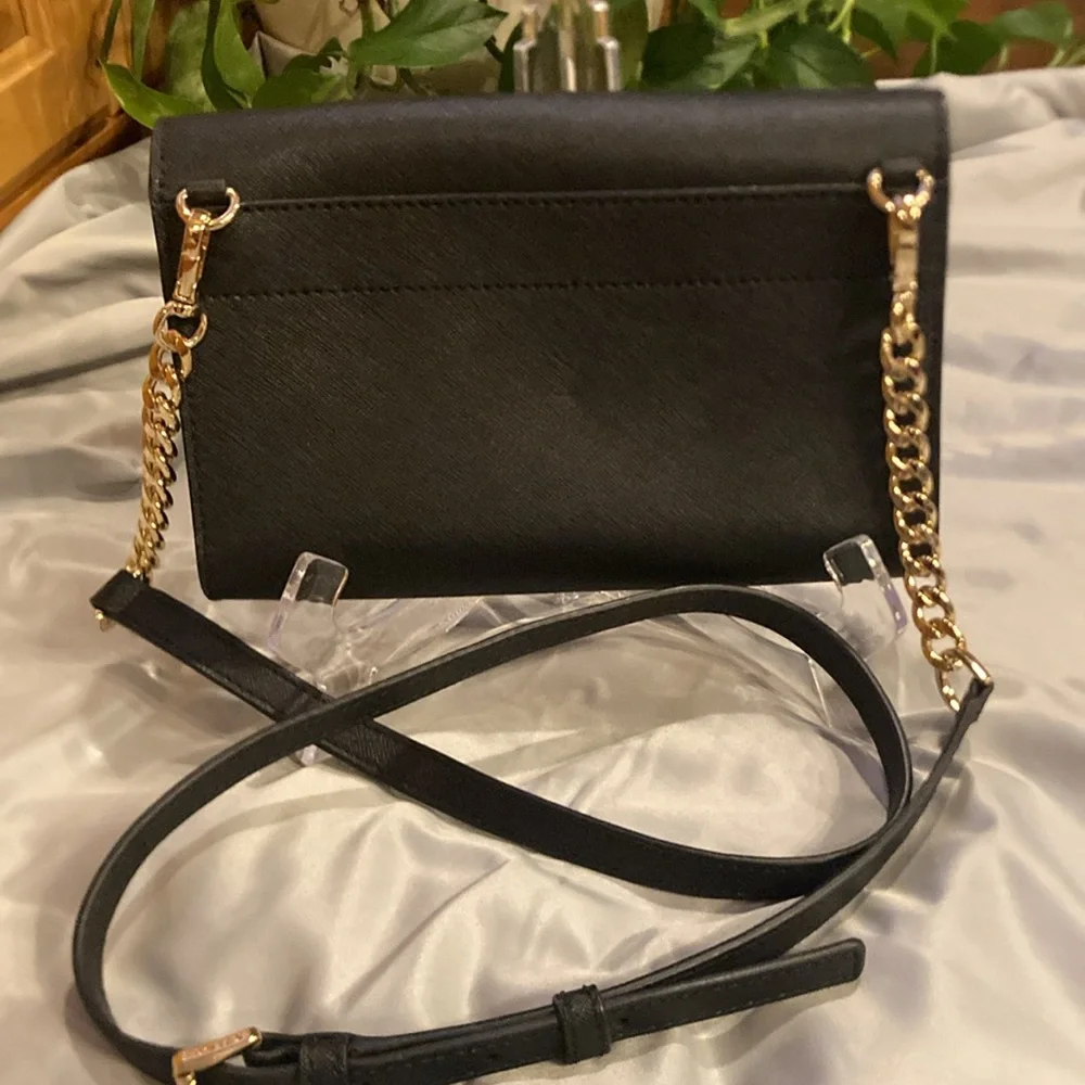 Michael Kors Saffiano Leather Black Convertible Crossbody with Gold Chain (ABBA) - Picture 6 of 16